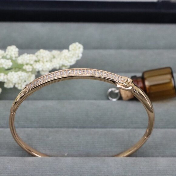 Elegant Rose Gold Bangle with Pave Crystals and Hook Accent, XPBL0445 - Picture 1 of 12